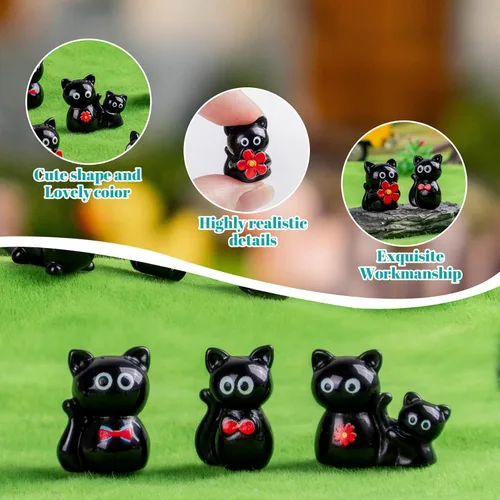 Miniatura 3 de 36 piezas Figuras de Gatos Negros en Mini de Resina Variedad de Animales Pequeños Pequeñas Figuras de Gatos en Miniatura a Granel para Accesorios