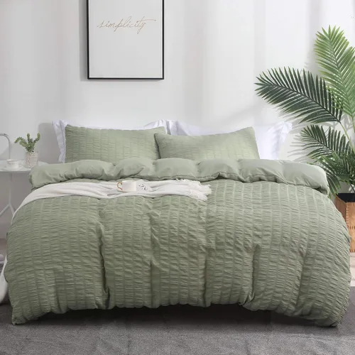 Miniatura 24 de AveLom - Juego de funda de edredón de 3 piezas, 1 funda de edredón y 2 fundas de almohada, microfibra milrayas suave, cremallera y lazos en Verde
