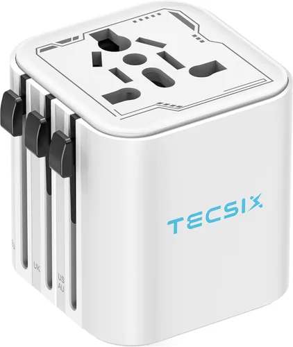 Adaptador de viaje universal en todo el mundo, adaptador de enchufe de alimentación de viaje compacto TECSIX (tipo A C G I), adaptador de salida de