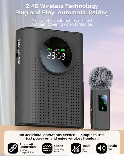 Miniatura 3 de Amplificador de voz S67 Micrófono inalámbrico para profesores en el aula recargable, mini micrófono de solapa Lavalier, sistema PA de altavoz