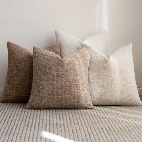 Miniatura 4 de 18x18 Fundas de almohada de chenilla, paquete de 4, serie neutra beige/marrón