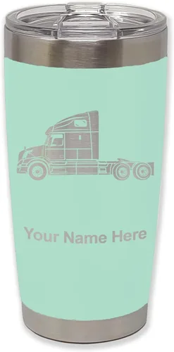 Miniatura 35 de LaserGram Taza aislada al vacío de 20 onzas, cabina de camión, grabado personalizado incluido (negro)