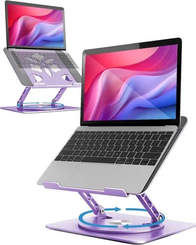 Miniatura 12 de Soporte ajustable para laptop de escritorio - Elevador portátil para laptop con base giratoria, soporte plegable de aluminio para computadora, Negro
