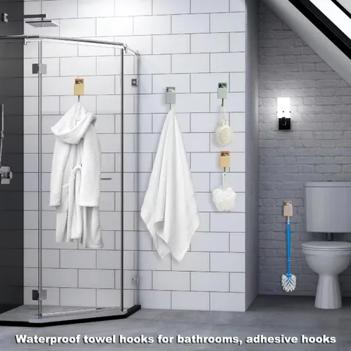 Miniatura 5 de 4 ganchos de toalla autoadhesivos para baños, ganchos de pared resistentes para colgar abrigos, toallas, bufandas, sombreros, batas, llaves, ganchos