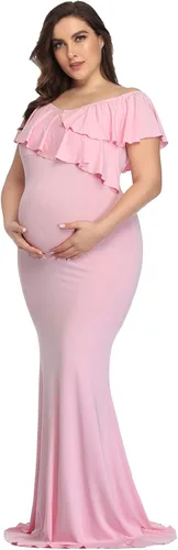 Miniatura 2 de Vestido largo de maternidad con volantes, elegante vestido de fotografía, vestido elástico delgado para sesión de fotos