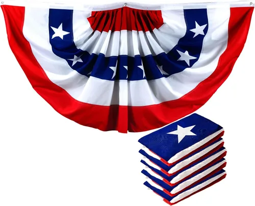 Miniatura 9 de G128 Paquete de 2: bandera de abanico plisada de Estados Unidos, 3 x 6 pies, banderas decorativas del 4 de julio impresas con cabecera de lona