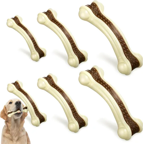 Miniatura 7 de Sosation 6 piezas de juguetes para perros para masticadores agresivos de Navidad, huesos de nailon con sabor a carne de vacuno, juguetes resistentes