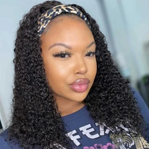 Miniatura 12 de Peluca rizada con diadema de cabello humano sin encaje frontal, pelucas rizadas para mujeres negras, cabello humano sin pegamento, 100% cabello
