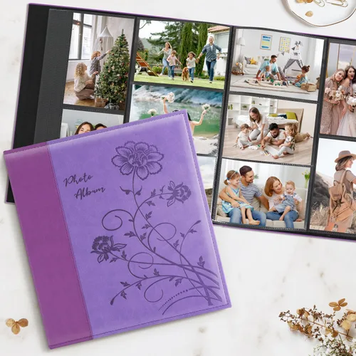 Miniatura 4 de Artmag Álbum de fotos de 4 x 6 pulgadas, 1000 fotos, gran capacidad, cubierta de cuero para bodas, álbumes de fotos con capacidad para fotos Morado