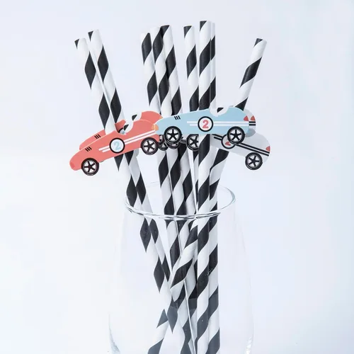 Pajitas de coche de carreras vintage, pajitas rápidas de una fiesta, dos suministros de fiesta rápidos, recuerdos de fiesta de coches de carreras