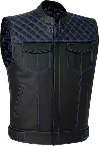 Miniatura 10 de Jackets 4 Bikes SOA Chaleco de Motocicleta para Hombre, Cuero Genuino de Búfalo, Armadura Trasera, Bolsillos Interiores, Chalecos de Club de Negro