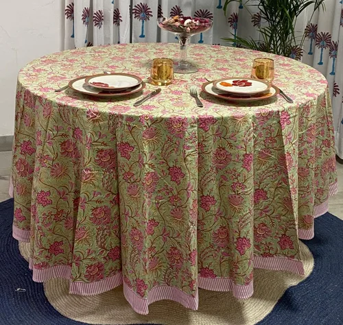 Miniatura 39 de Ridhi Mantel redondo con estampado de bloque a mano, 100% algodón, reutilizable, color rosa flamenco, de 60 pulgadas, mantel decorativo para uso
