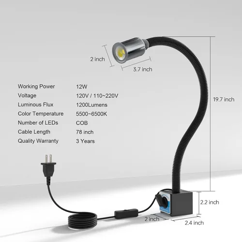 Miniatura 6 de Luz de trabajo magnética LED, lámpara de trabajo de cuello de cisne flexible de 1420 lúmenes de 20 pulgadas con base magnética fuerte para máquinas