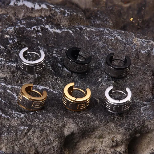 Miniatura 6 de Jstyle arete en forma de círculo de acero inoxidable, con modelo griego, para hombre y mujer., acero inoxidable, E9345-s