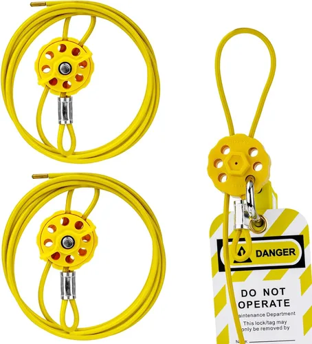 Miniatura 10 de Cerraduras de cable de bloqueo con 2 llaves Cable de acero de PVC ajustable de 0.16 x 31.5 pulgadas compatible con OSHA para válvulas, paneles