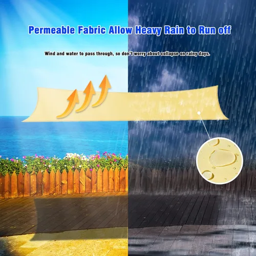 Miniatura 4 de Toldo impermeable de 10 x 10 pies, rectangular, con bloqueo UV, refugio para patio al aire libre, patio, césped, jardín, cochera Beige