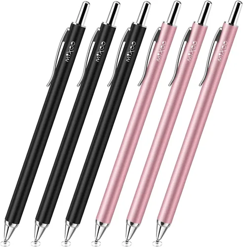 Miniatura 7 de Mixoo Bolígrafos para pantallas táctiles, paquete de 6 unidades, punta de disco y fibra 2 en 1, lápiz capacitivo universal de alta sensibilidad
