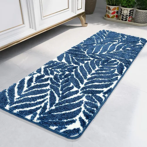 Miniatura 18 de Alfombra de Baño Azul - Alfombra de baño azul oscuro pequeña con hojas tropicales, antideslizante, lavable, para suelo de baño, bonita alfombra