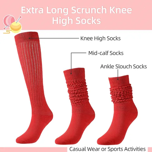 Miniatura 2 de SATINIOR 10 pares de calcetines de punto holgados para mujer, calcetines altos hasta la rodilla, cálidos, largos, apilados (color brillante), Bright