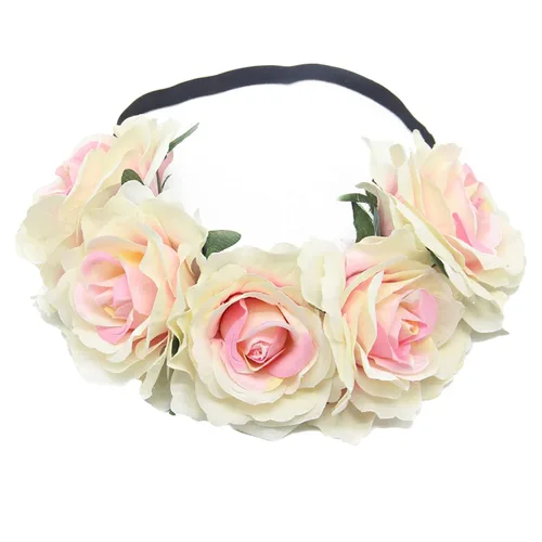 Miniatura 4 de Corona de rosas para mujer, diadema de festival, corona floral, Luau hawaiano, accesorios para fotos de fiestas y festivales (naranja)