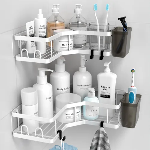 Miniatura 9 de AKTECKE Organizador de esquina para ducha, paquete de 2 estantes organizadores de esquina de ducha adhesivos, estante de almacenamiento de ducha
