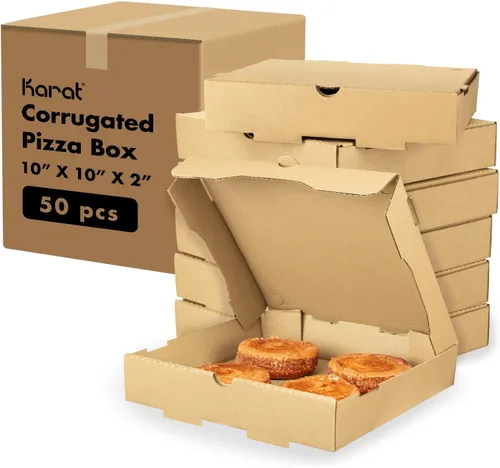 Miniatura 8 de Karat Cajas de pizza de 20,3 x 20,3 cm [paquete de 50] Cajas corrugadas de impresión roja clásica Ventiladas, resistentes a la grasa, duraderas