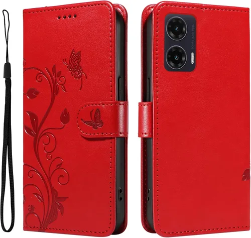 Miniatura 69 de Funda para Motorola Moto E22/E22i, piel sintética, con tarjetero y correa para la muñeca, a prueba de golpes, funda magnética para Motorola Moto Rojo