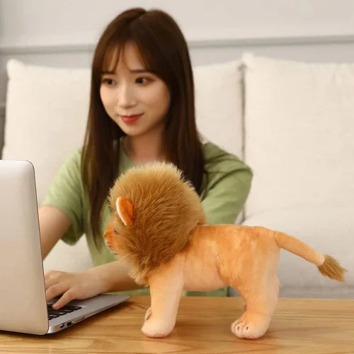 Miniatura 9 de Juguete de peluche de león, león de peluche dorado, animales de simulación de felpa de 11 pulgadas, regalos realistas de león de peluche para niños