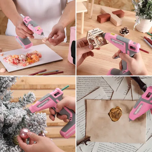 Miniatura 7 de WORKPRO Pistola de pegamento caliente inalámbrica, pistola de pegamento de 7.2V con 50 piezas de barras de pegamento mini premium y bolsa