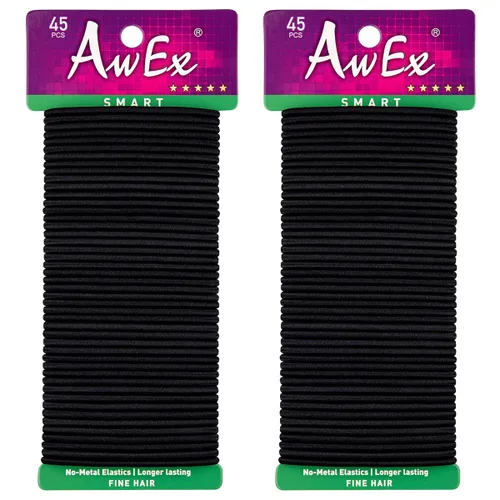 AwEx Bandas negras para cabello fino, 0.12 pulgadas (0.118 in) de grosor, 5.5 pulgadas (5.512 in), lazos para el cabello de bucle regular, sin