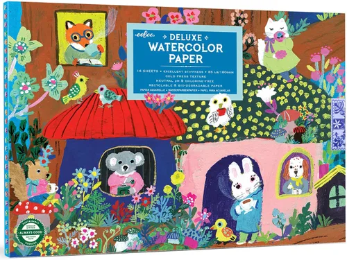 eeBoo: Bloc de papel de acuarela de lujo, hongos de Yumi, 16 hojas, calidad de artista, 85 libras/180 gsm, arte de portada de bosque, ecológico,