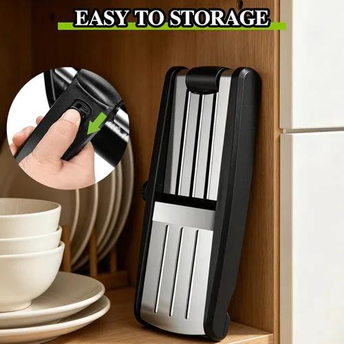 Miniatura 7 de MASTERTOP Rebanadora de Mandolina, rebanadora de alimentos 5 en 1 para cocina, mini rebanadora de verduras de acero inoxidable con guante