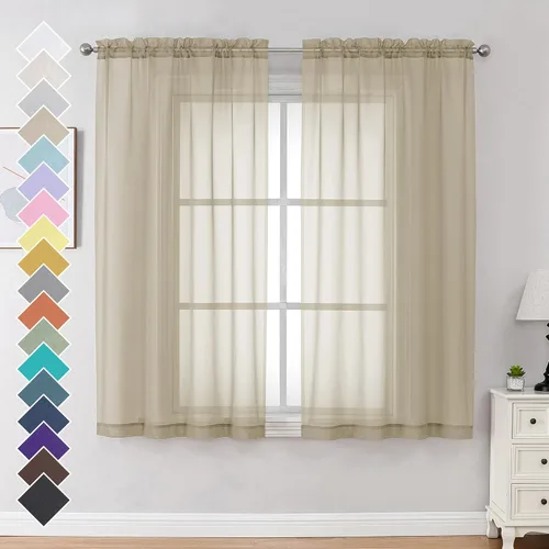 Miniatura 182 de OVZME - Cortinas traslúcidas blancas de 45 pulgadas de largo, 2 paneles, cortinas de gasa con bolsillo para barra para ventanas pequeñas, cada una