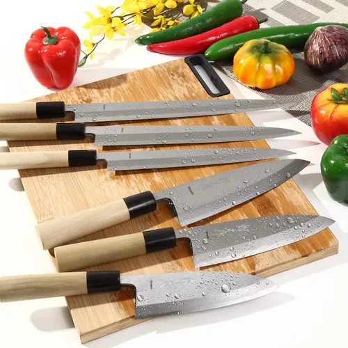 Miniatura 7 de Cuchillo de chef japonés para sushi Shiroko (acero blanco), mango de madera de magnolia en forma de D, Deba 6.5 pulgadas (6.496 in)