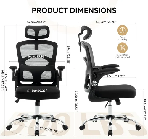 Miniatura 2 de Silla de oficina ergonómica - Silla de escritorio de oficina de malla para el hogar con ruedas, silla de juegos de computadora con respaldo alto
