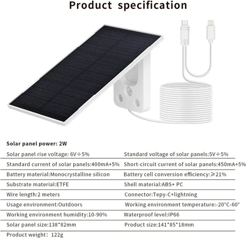 Miniatura 7 de Panel solar de 2 W, cargador solar de batería para teléfono móvil con puerto USB-C, cable de conector para iPhone, aplicación de emergencia al aire