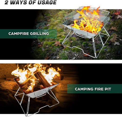 Miniatura 2 de Odoland Parrilla plegable para fogata, parrilla de acero inoxidable 304, parrilla de camping portátil con patas para pícnics, mochileros, al aire
