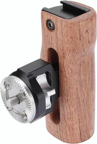 Mango de madera ajustable con soporte de roseta M6 y boca superior para zapata caliente para kit de jaula de cámara DLSR (interruptor de mano