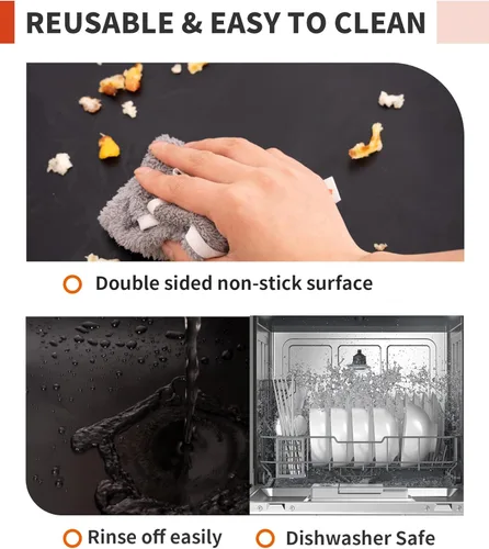 Miniatura 4 de Revestimientos para horno para la parte inferior del horno - Paquete de 2 alfombrillas grandes de servicio pesado para horno, 17" x 25" Negro