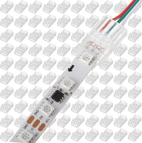 Miniatura 8 de Flutesan 20 piezas 3 pines 10mm conectores de tira de luz LED sin soldadura, conectores de iluminación de pista transparente para tira de luz RGB