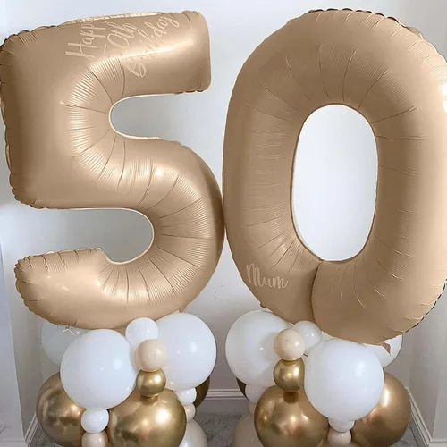 Miniatura 5 de Globos color nude 0, 40 pulgadas, grandes, de papel de aluminio color marrón claro, globos de helio 0-9, globos de helio digitales autoinflables