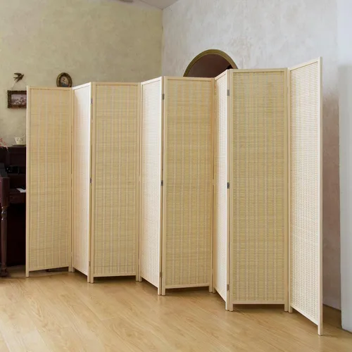 Miniatura 14 de Divisor de habitación de bambú de 3 paneles, pantalla de privacidad plegable beige de 5.6 pies de alto, pared de división independiente de doble