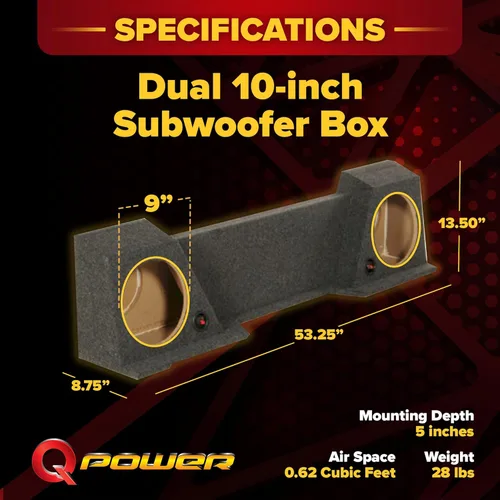Miniatura 3 de Q Power Caja de subwoofer doble Downfire de 10 pulgadas, subcaja compatible con Chevy Silverado XCab y GMC Sierra XCab 2007-2013