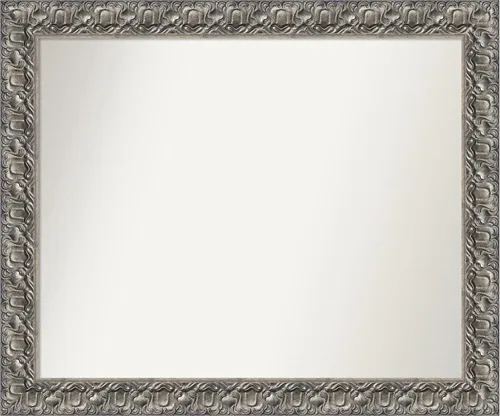 Miniatura 261 de Amanti Art Espejo de baño plateado para sobre fregadero, 26 x 26 pulgadas, espejo cuadrado de níquel pulido, marco de madera tradicional mediano, se