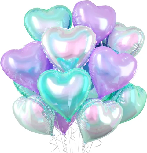 Miniatura 57 de Globos de corazón azul bebé, 10 piezas de globos en forma de corazón azul claro y blanco pastel, globos de papel de aluminio blanco arena crema