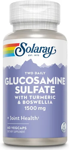 SOLARAY Sulfato de glucosamina de 1500 mg con cúrcuma y boswellia, apoyo para la salud de las articulaciones, 60 cápsulas vegetales (30 porciones),