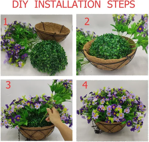 Miniatura 2 de Flores colgantes artificiales con cesta, flores de margaritas falsas en cestas colgantes forradas de coco de 12 pulgadas para la decoración