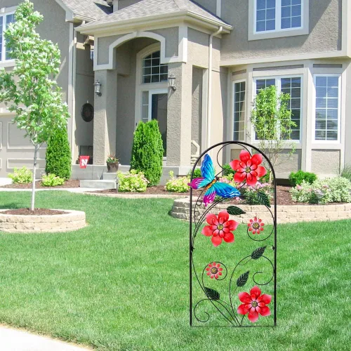 Miniatura 5 de YEAHOME Estacas Decorativas de Jardín de 34 Pulgadas, Decoración de Jardín al Aire Libre de Metal con Flores y Mariposas, Decoración de Jardinería