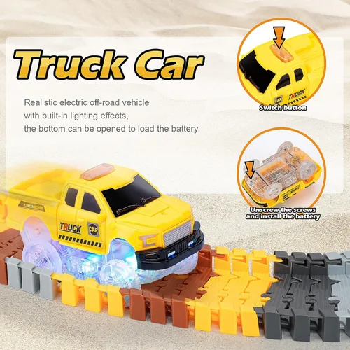 Miniatura 6 de 157 PCS Construction Race Tracks for Kids, Glow in The Dark Magic Toy Set with 360° Loop Ramp, 1 Light Up Car, 3 Construction Cars, Flexible DIY