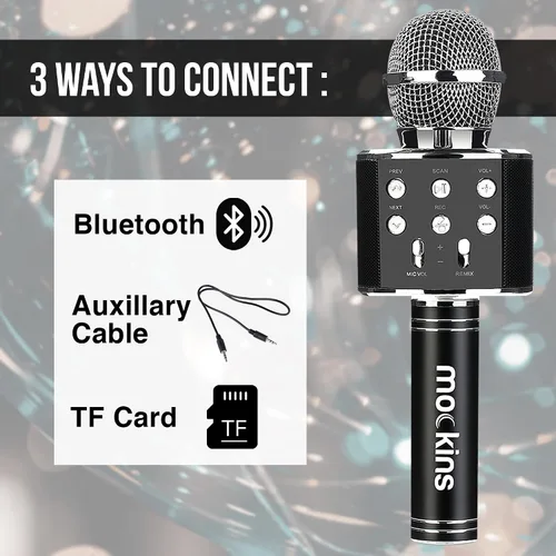 Miniatura 7 de Mockins Micrófono de Karaoke Bluetooth Negro para Niños con Altavoz Bluetooth Integrado Micrófono Inalámbrico de Karaoke Compatible con iPhone